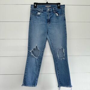 Levi’s Women’s 31 High Rise Straight Crop Distressed Jeans
